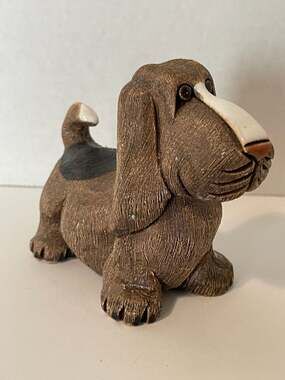Vintage Artesania Rinconada Basset Hound Dog Clay Figurine #102
